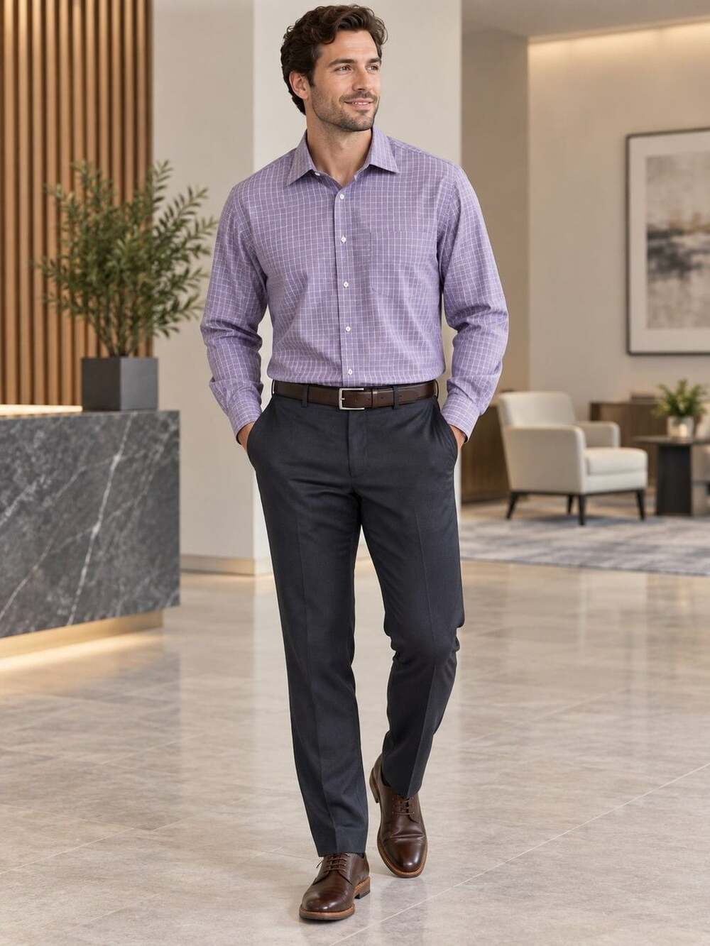 Brooks Brothers Regent Dress Shirt Size 18-6/7 Purple Plaid Non-Iron Cotton